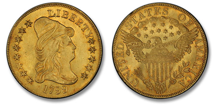 1799 Capped Bust Right Eagle. BD-7. Small Obverse Stars. MS-64+ (PCGS).