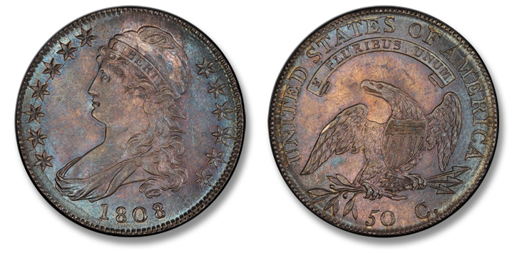 1808/7 Capped Bust Half Dollar. O-101. MS-66 (PCGS).
