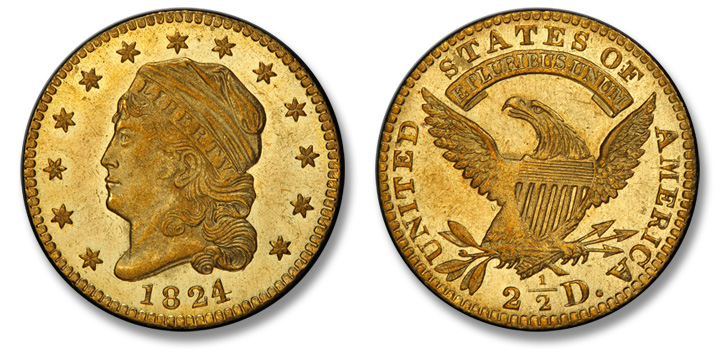 1824/1 Capped Head Left Quarter Eagle. BD-1. MS-63 (PCGS).