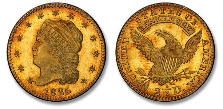 1825/5 Capped Head Left Quarter Eagle. BD-2. MS-67 (PCGS).