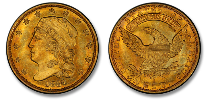 1831 Capped Head Left Quarter Eagle. BD-1. MS-67 (PCGS).