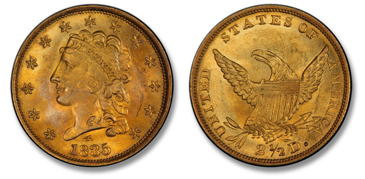 1835 Classic Head Quarter Eagle. McCloskey-3. MS-65+ (PCGS).