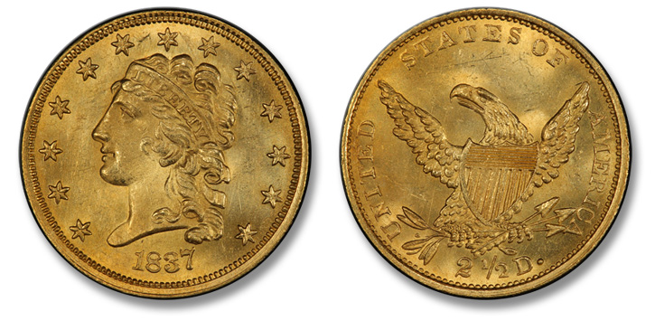 1837 Classic Head Quarter Eagle. McCloskey-1. MS-65 (PCGS).