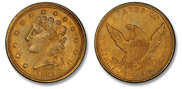 1839-C Classic Head Quarter Eagle. McCloskey-3. MS-62 (PCGS).