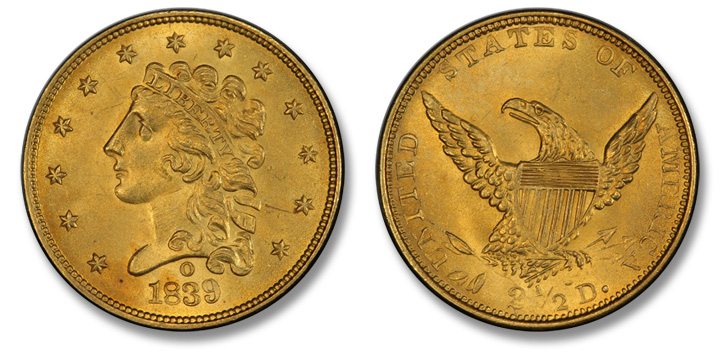 1839-O Classic Head Quarter Eagle. McCloskey-2. MS-65 (PCGS).
