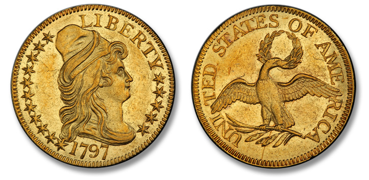 1797 Capped Bust Right Half Eagle. Small Eagle. BD-3. 16 Stars. AU-58 (PCGS).