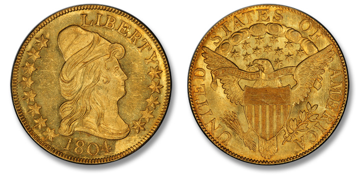 1804 Capped Bust Right Eagle. BD-1. Crosslet 4. MS-63+ (PCGS).