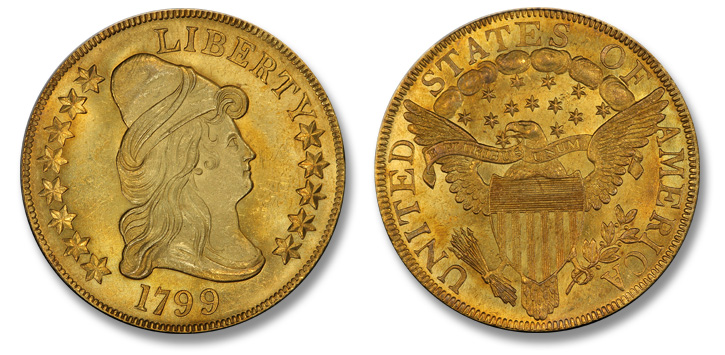 1799 Capped Bust Right Eagle. BD-10. Large Obverse Stars. MS-65+ (PCGS).