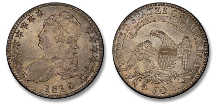 1819/8 Capped Bust Half Dollar. O-102. Large 9. MS-66 (PCGS).