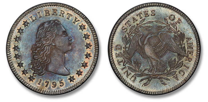1795 Flowing Hair Silver Dollar. BB-18, B-7. Three Leaves. MS-66 (PCGS).