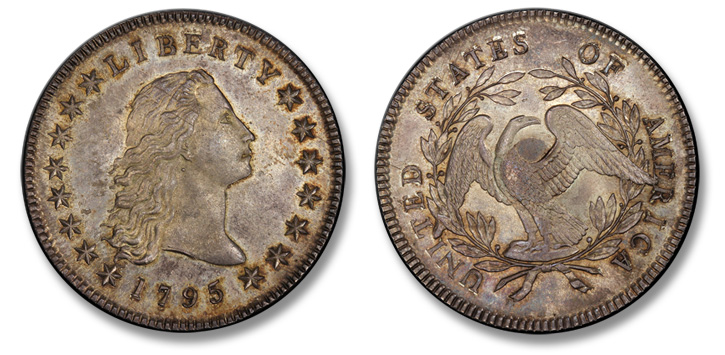 1795 Flowing Hair Silver Dollar. BB-18, B-7. Three Leaves--Silver Plug--MS-65+ (PCGS).