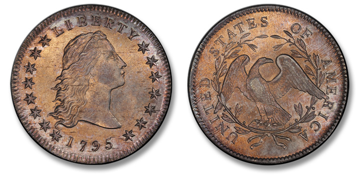 1795 Flowing Hair Silver Dollar. BB-21, B-1. Two Leaves. MS-65 (PCGS).
