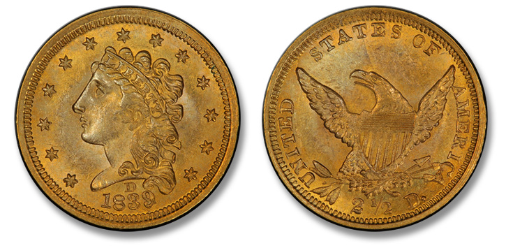 1839-D Classic Head Quarter Eagle. McCloskey-2. MS-64 (PCGS).