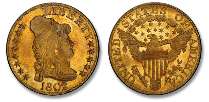 1802/1 Capped Bust Right Half Eagle. BD-1. MS-66 (PCGS).