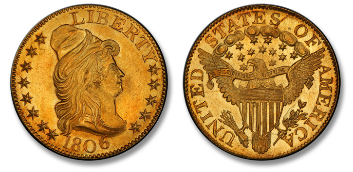 "1806 Capped Bust Right Half Eagle. BD-1. Pointed-Top 6, Stars 8x5. MS-65 (PCGS)."