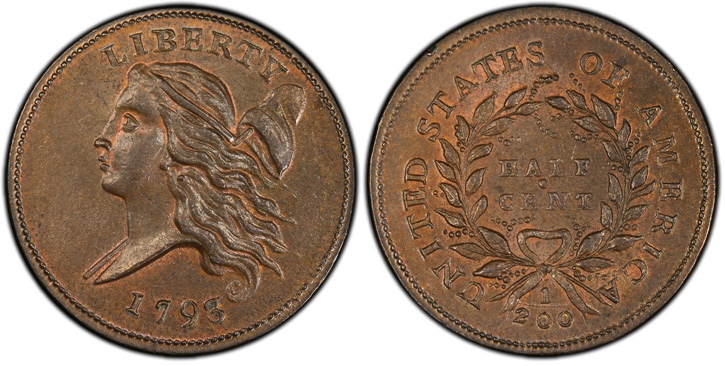 1793 Liberty Cap Half Cent. Head Left. C-3. MS-65 BN (PCGS).